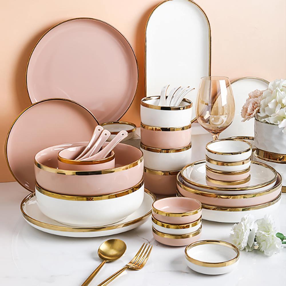 8 Pieces Dinner Set, Pink Or White | DodiTec WC1