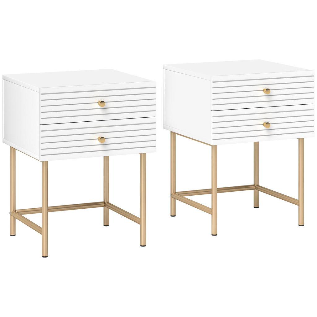 DodiOnline Set of Two Elegant Bedside Tables - White/Gold-Tone