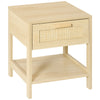 DodiOnline Nightstand with Rattan Drawer and Storage Shelf, Bedside End Table for Bedroom, Living Room