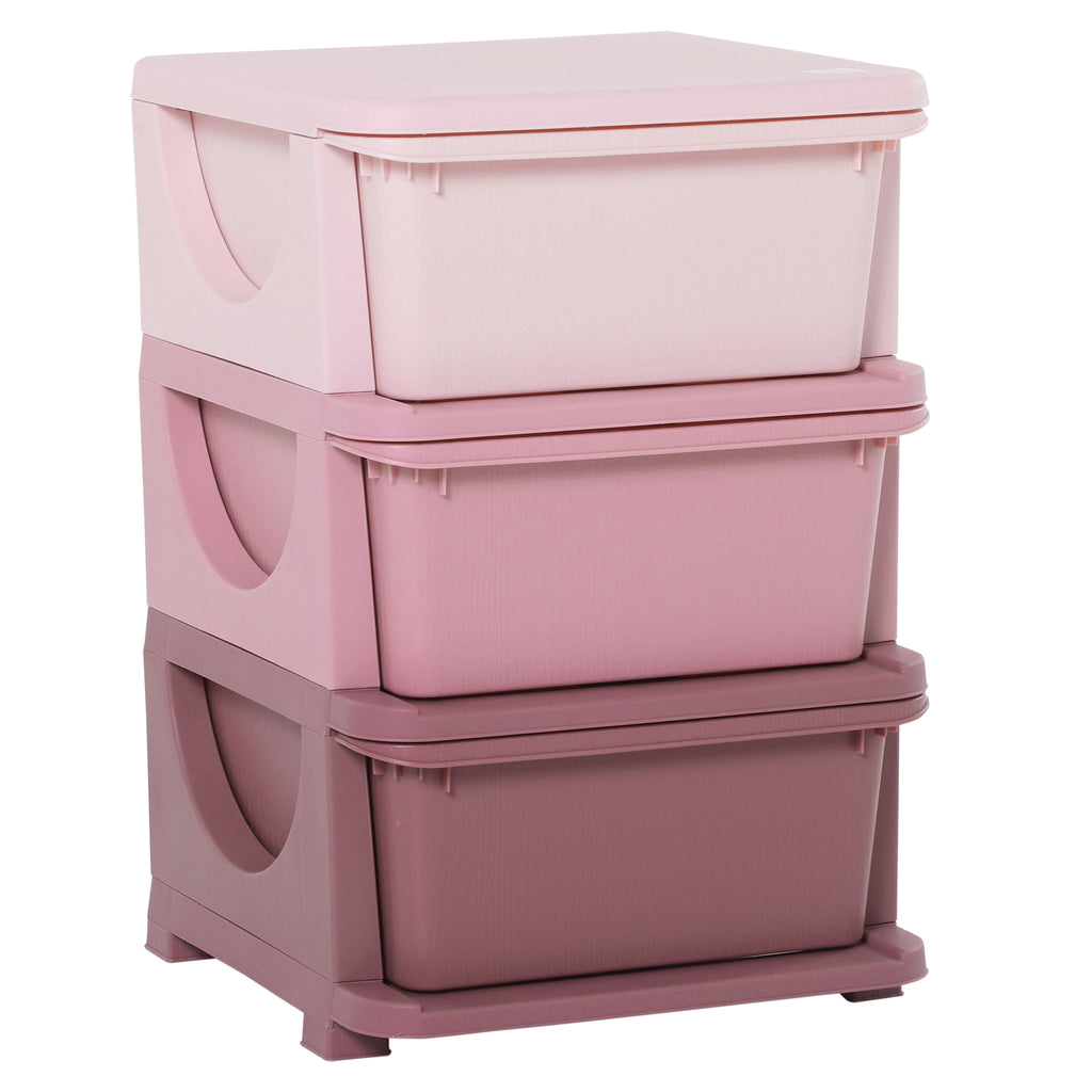 DodiOnline Kids Storage Units with 3 Drawers 3 Tier Chest Vertical Dresser Tower Toy Organizer for Nursery Playroom Kindergarten Pink