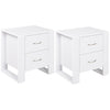 DodiOnline Bedside Table with 2 Drawers, Nightstand with Handles and Elevated Base, Side Table for Bedroom, Living Room, Set of 2, White