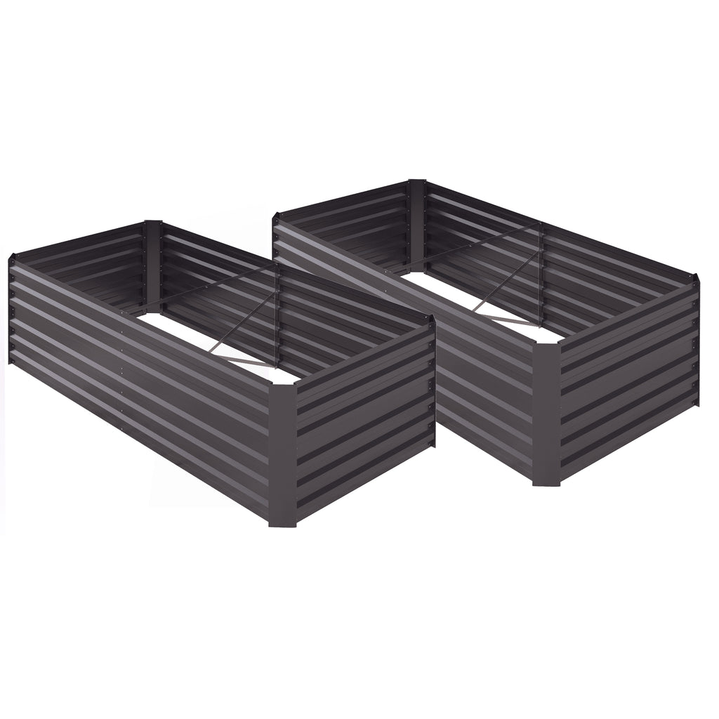 DodiOnline Set of 2 Raised Beds for Garden, Galvanised Steel Outdoor Planters with Multi-reinforced Rods for Vegetables, Plants, Flowers and Herbs, 180 x 90 x 59 cm, Dark Grey