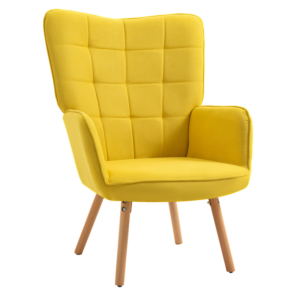 DodiOnline Modern Accent Chair, Upholstered Tufted Wingback Armchair with Seat Padding, Leisure Lounge Bedroom Chair with Wood Legs, Yellow