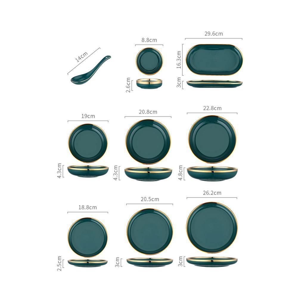 9 Piece Dinner Set, Green And Gold | DodiTec WC1