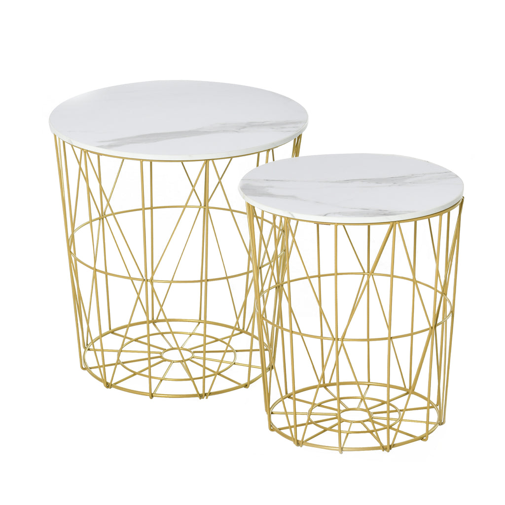 DodiOnline Set of 2 Nesting Side Tables with Storage, Round End Tables Coffee Tables with Steel Frame and Removable Round Top, for Living Room, bedroom, office, White