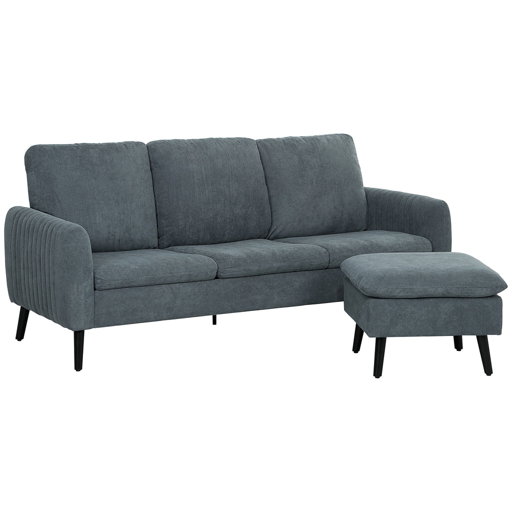 DodiOnline Corner Sofa with Reversible Chaise Lounge, Corduroy Fabric 3 Seater Sofa Settee for Living Room, L Shaped Couch with Scatter Back, Left/Right Hand, Charcoal Grey