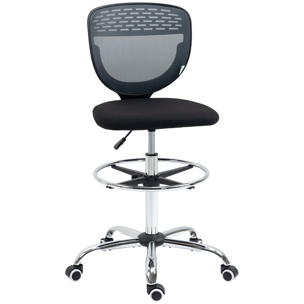 Vinsetto Drafting Chair, Swivel Office Draughtsman Chair, Mesh Standing Desk Chair with Adjustable Foot Ring, Armless, Grey