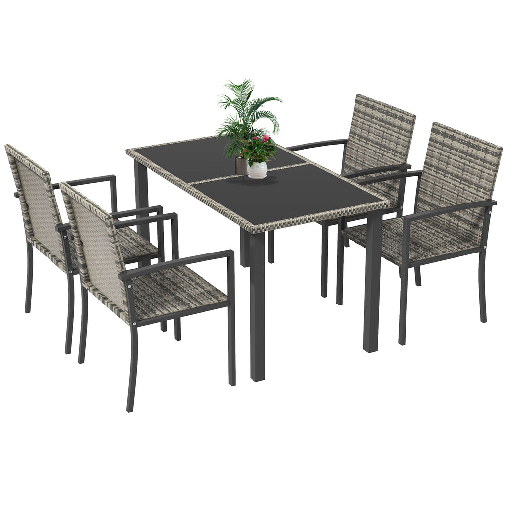 DodiOnline Outdoor Dining Set 5 Pieces Patio Conservatory with Tempered Glass Tabletop,4 Dining Chairs - Mixed Grey