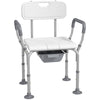 DodiOnline Height Adjustable Shower Stool with Arms and Back, Non-Slip Bedside Commode with Detachable Bucket for Elderly, White