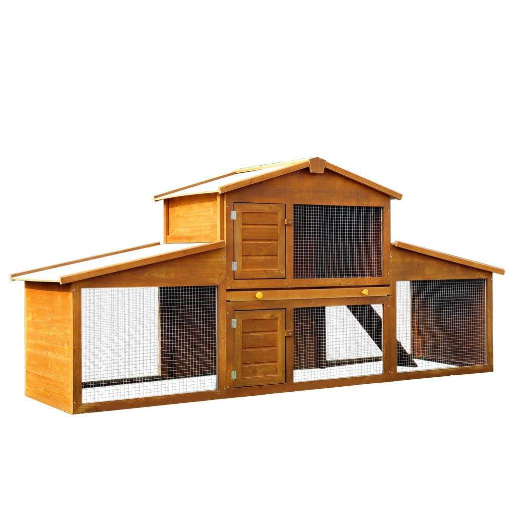 PawHut Small Animal Deluxe XXL Fir Wood 2-Tier Guinea Pigs Hutches Natural Wood Tone