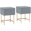 DodiOnline Set of Two Elegant Bedside Tables - Grey/Gold-Tone