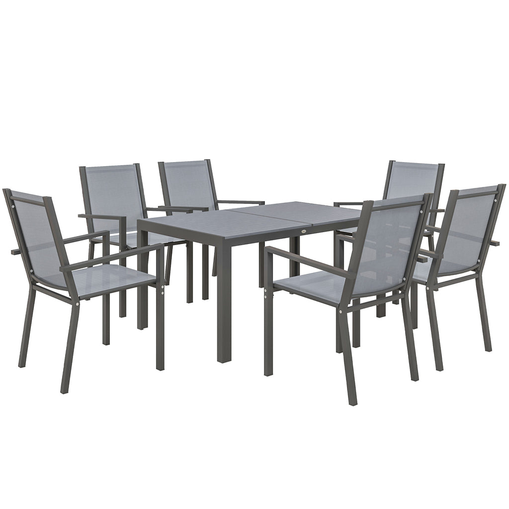 DodiOnline Seven-Piece Garden Dining Set, with Plastic Wood-Top Table - Grey