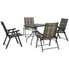 DodiOnline 4 Seater Rattan Dining Set, Rattan Outdoor Furniture Set with Parasol Hole, Outdoor Dining Table and Chairs with 4 Armchairs, Round Glass Top Table for Patio, Balcony, Mixed Grey