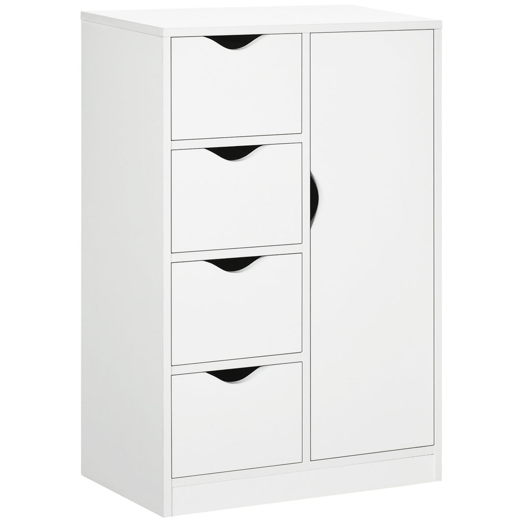 DodiOnline Bathroom Cabinet, Freestanding Storage Cabinet with 4 Drawers, Door Cupboard for Living Room, Kitchen, Bedroom, White