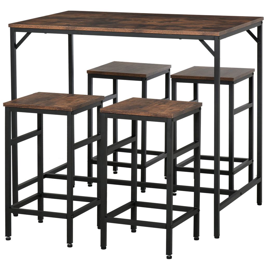 DodiOnline Industrial Rectangular Bar Table Set with 4 Stools for Dining Room, Kitchen, Dinette