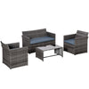 DodiOnline 4 Pieces PE Rattan Garden Sofa Set with Cushions, Outdoor Patio Wicker Weave Conservatory Furniture Set with a Loveseat, 2 Armchairs and a Glass Top Coffee Table, Grey