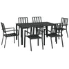 DodiOnline Seven-Piece Minimal Metal Garden Dining Set, with Parasol Hole - Black