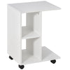 DodiOnline C-Shape End Table Unique Storage Unit w/ 2 Shelves 4 Wheels Freestanding Home Furniture Cabinet Square White