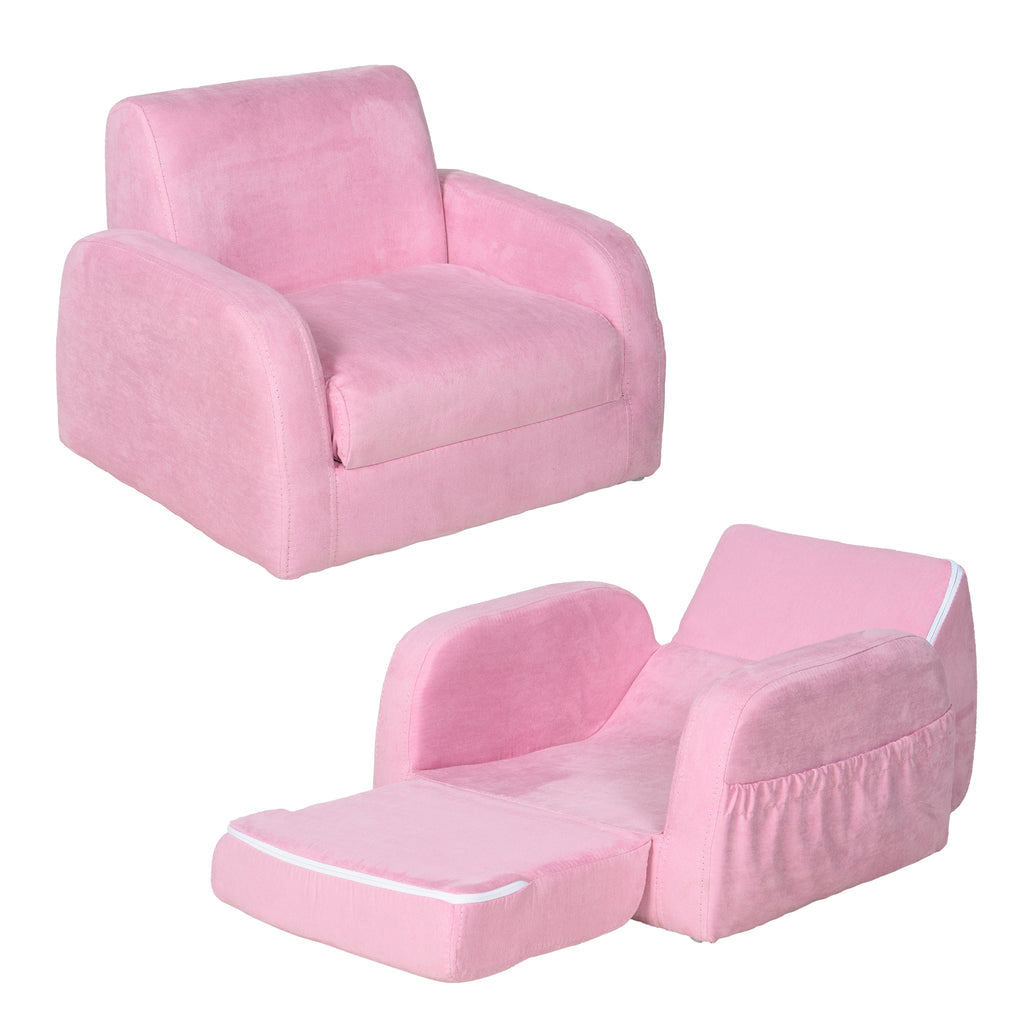 DodiOnline 2-in-1 Kids Armchair, Toddler Sofa Bed, with Wood Frame, for Bedroom, Playroom - Pink