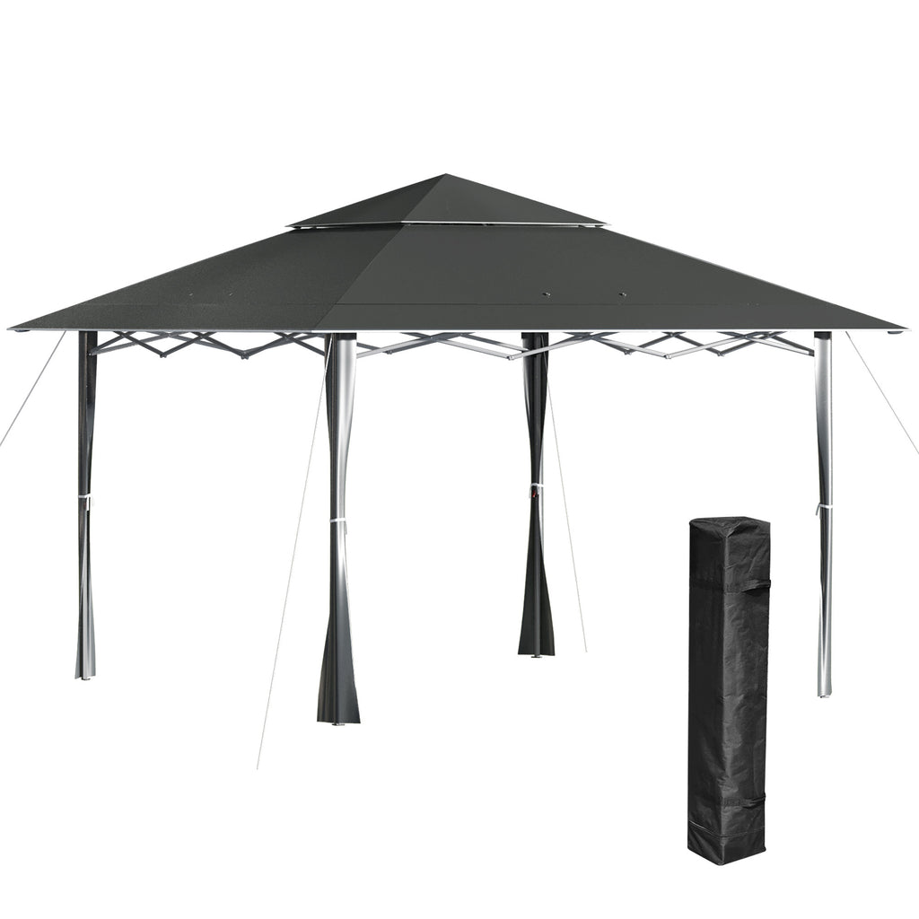 DodiOnline 4 x 4m Pop-up Gazebo Double Roof Canopy Tent with UV Proof, Roller Bag & 3-Level Height Adjustable Outdoor Party, Steel Frame, Dark Grey