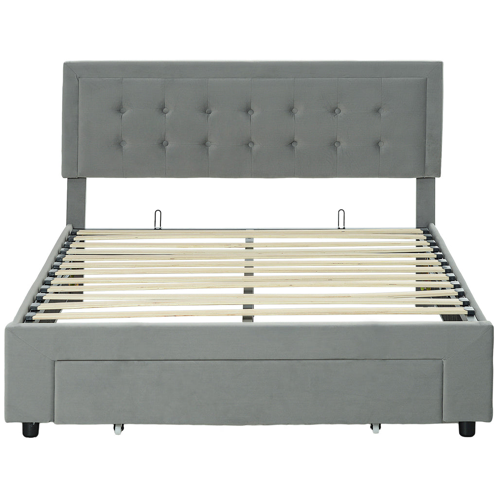 DodiOnline Double Size Ottoman Bed Frame, with Front Drawer - Grey