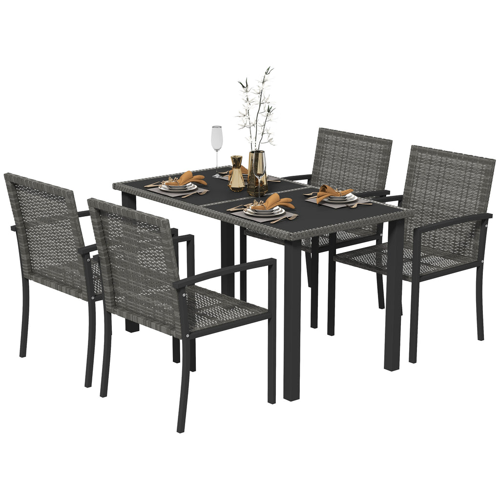 DodiOnline Outdoor Dining Set 5 Pieces Patio Conservatory with Tempered Glass Tabletop,4 Dining Chairs - Grey