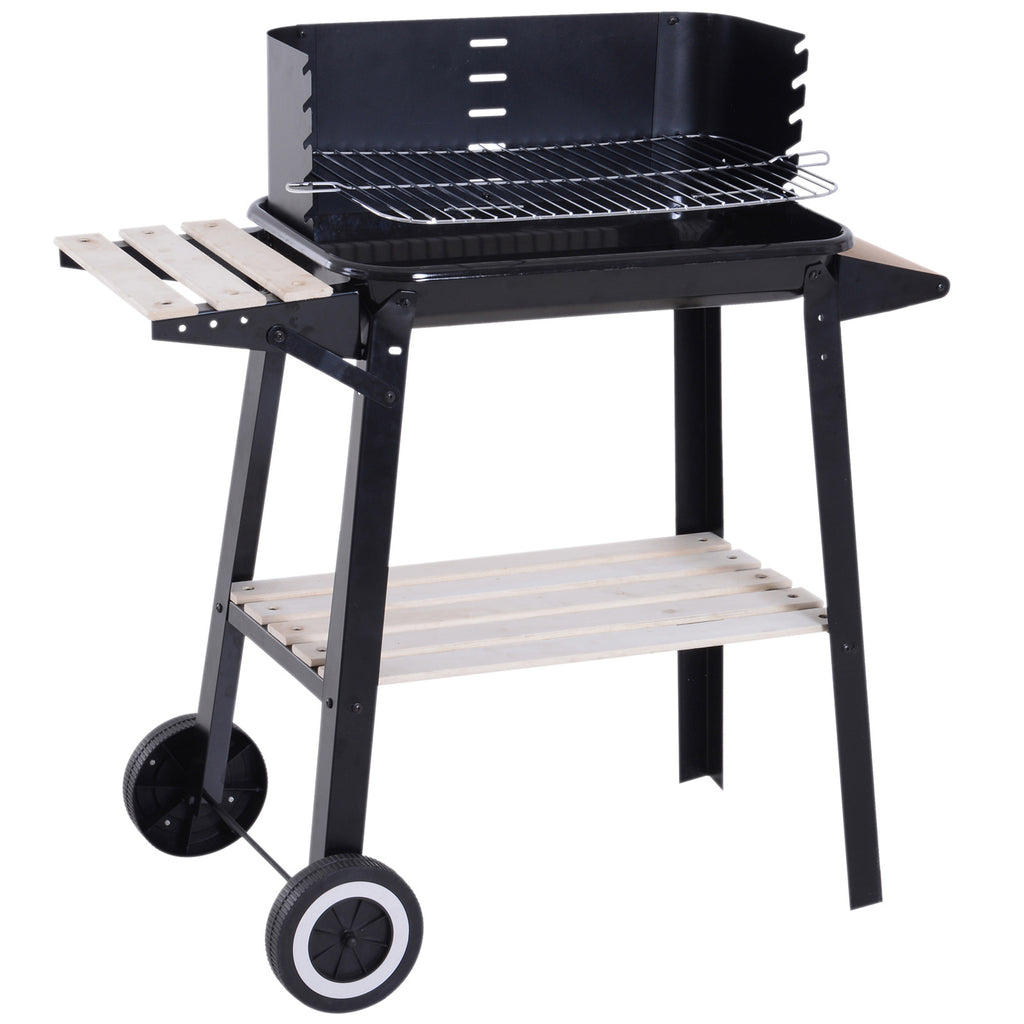 DodiOnline Trolley Charcoal BBQ Barbecue Grill Outdoor Patio Garden Heating Smoker with Side Trays Storage Shelf and Wheels