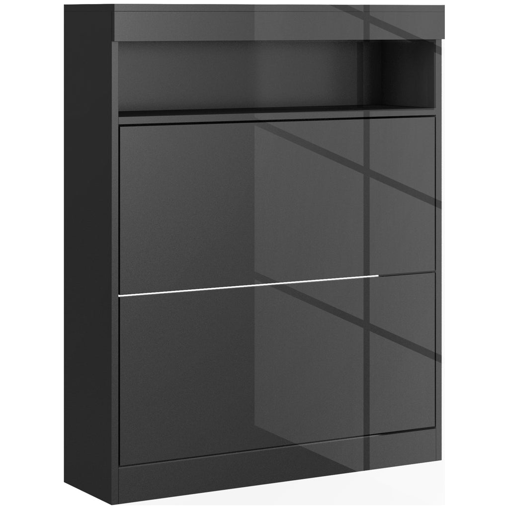 DodiOnline 16 Shoe Pair Storage Cabinet, with Flip Doors - High Gloss Black