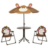 DodiOnline Kids Bistro Table and Chair Set, Outdoor Folding Outdoor Furniture w/Monkey Design, Removable, Adjustable Sun Umbrella, Ages 3-6 Years - Brown