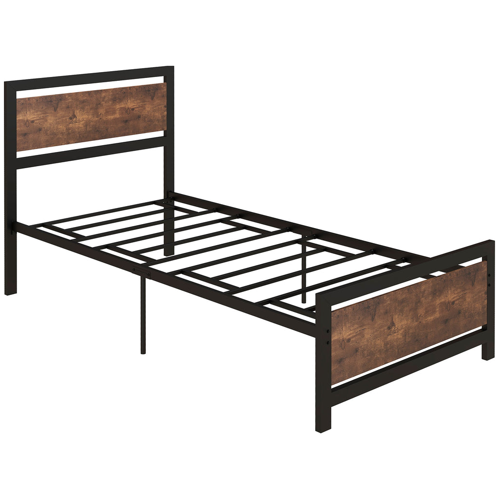 DodiOnline Single Size Metal Bed Frame with Headboard & Footboard, Strong Slat Support Solid Bedstead Base w/ Underbed Storage Space, Bedroom Furniture For Adults