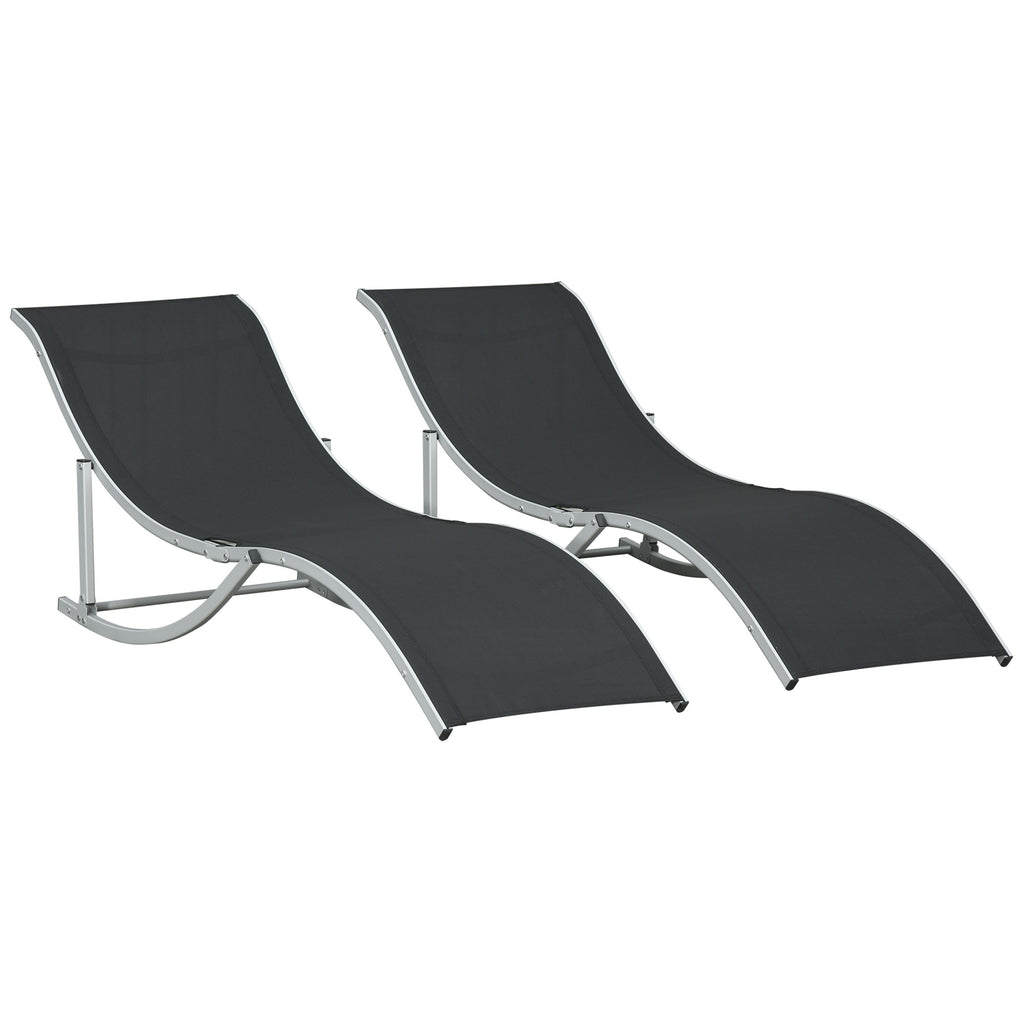 DodiOnline 2 Pieces Folding Sun Lounger, S-shaped Lounge Chairs Reclining Sleeping Bed with Aluminium Frame