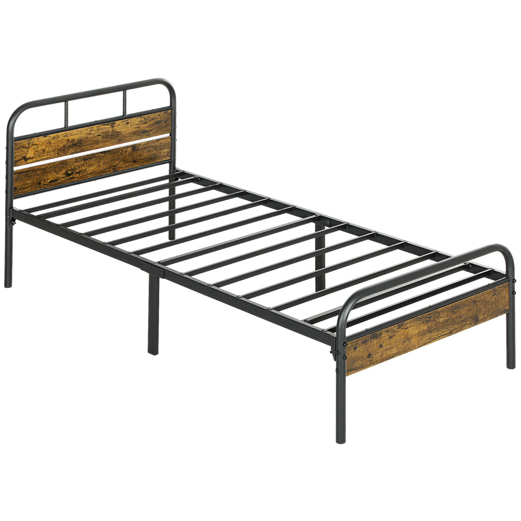 DodiOnline Industrial-Style Single Bed Frame - Black/Brown