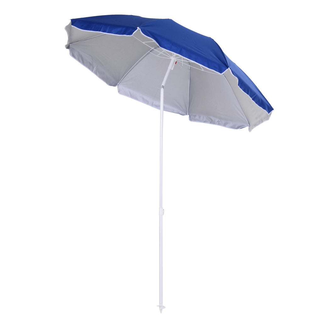 DodiOnline 1.7m Beach Umbrella, Portable Parasol with Tilting Function, Carry Bag, Outdoor Sunshade Shelter with 8 Ribs, Blue