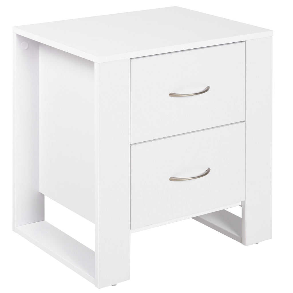 DodiOnline Bedside Table with 2 Drawers, Nightstand with Handles and Elevated Base, Side Table for Bedroom, Living Room, White