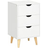 DodiOnline Bedside Table, Bedside Cabinet with 3 Drawers, Small Side Table with Wood Legs and Cut-out Handles for Bedroom, White