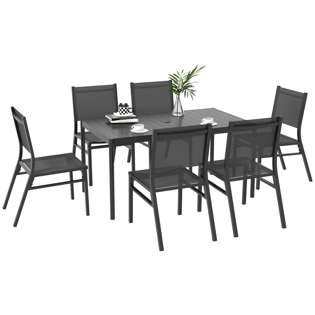 DodiOnline Seven-Piece Steel Dining Set, with Aluminium-Top Table