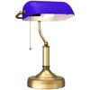 DodiOnline Banker's Desk Lamp with Antique Bronze Tone Base, Table Lamp with Blue Glass Shade for Home Office, Blue