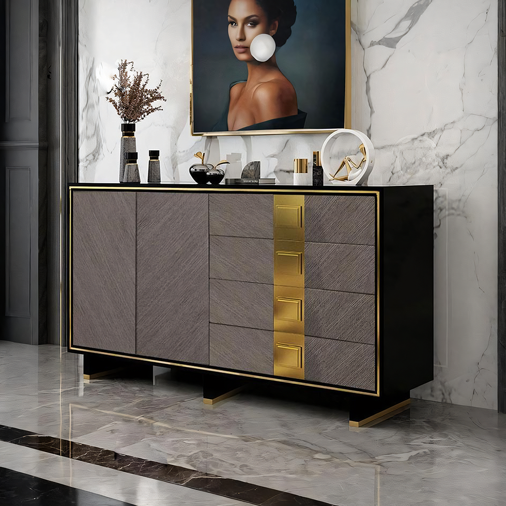 IS82 Large Sideboard, Grey & Gold