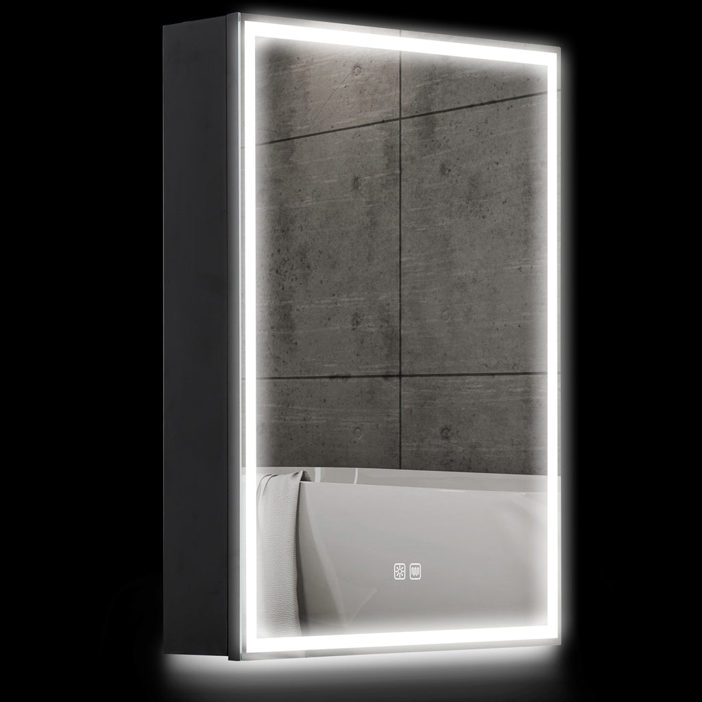 DodiOnline Bathroom Mirror Cabinet with LED Lights and Shaver Socket, 500 x 700 mm Wall Mounted Bathroom Cabinet with Mirror, Demister Pad, Dimmer, 3 Colours, Medicine Cabinet, Black