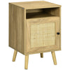 DodiOnline Bedside Table with Rattan Element, Side End Table with Shelf and Cupboard, 39cmx35cmx60cm, Natural