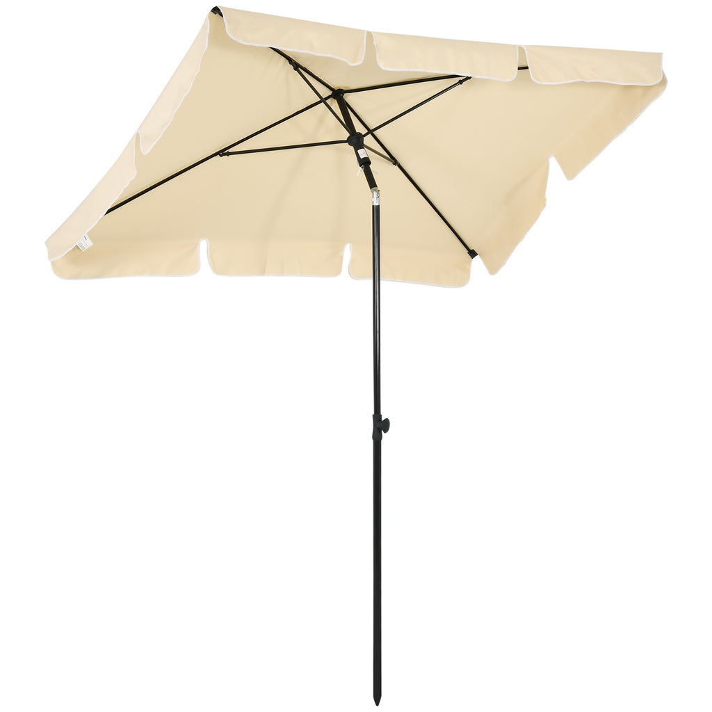 DodiOnline Garden Parasol Umbrella, Outdoor Market Table Umbrella with Ruffles & Aluminium Pole, Rectangular Tilting Parasol Sun Shade Canopy, 2 x 1.3m, Beige