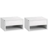 DodiOnline 2 Pieces Bedside Table Wall Mounted Nightstand with Drawer and Shelf for Bedroom, 37 x 32 x 21cm, High Gloss White