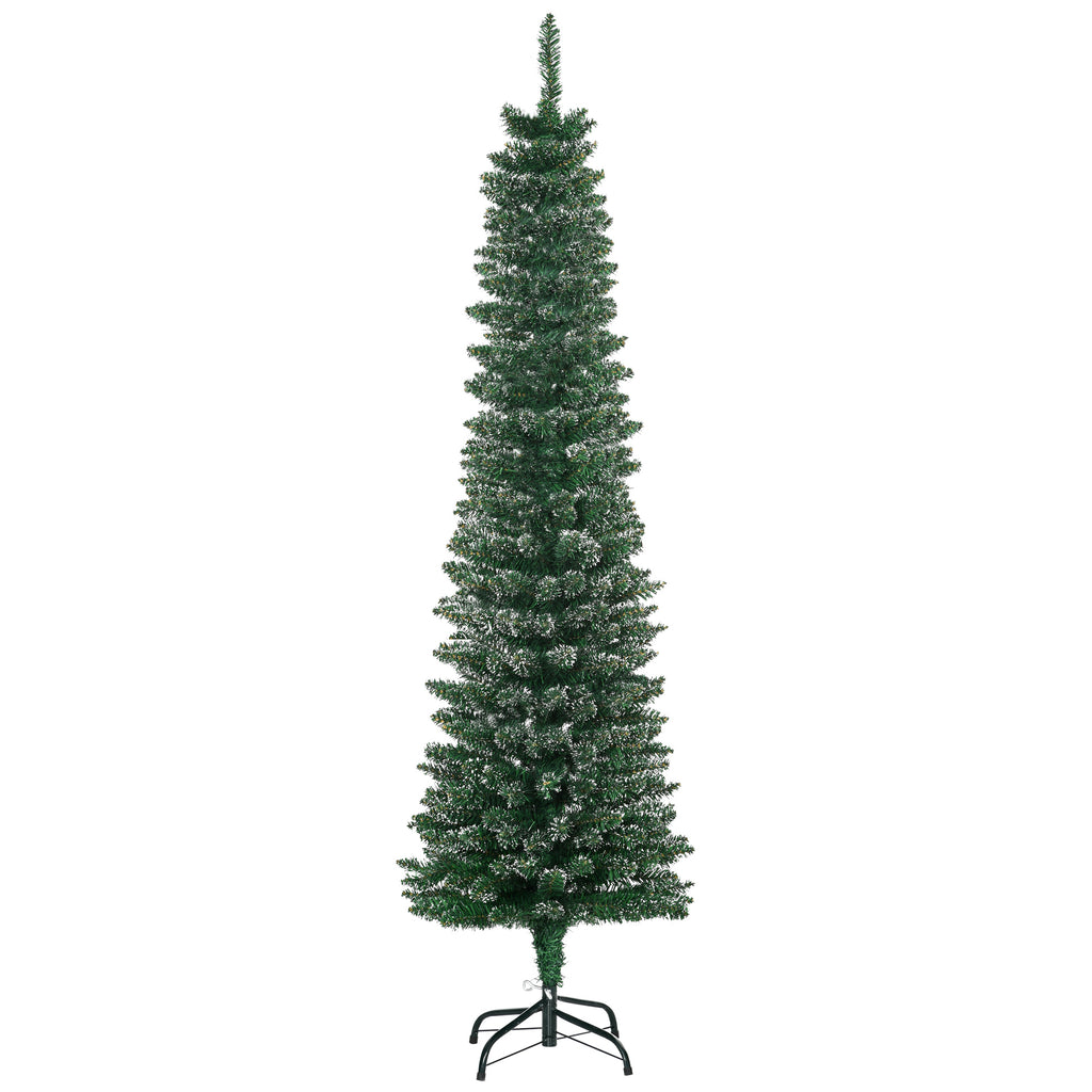 DodiOnline 5.5FT Artificial Snow Dipped Christmas Tree Xmas Pencil Tree Holiday Home Indoor Decoration with Foldable Black Stand, Green