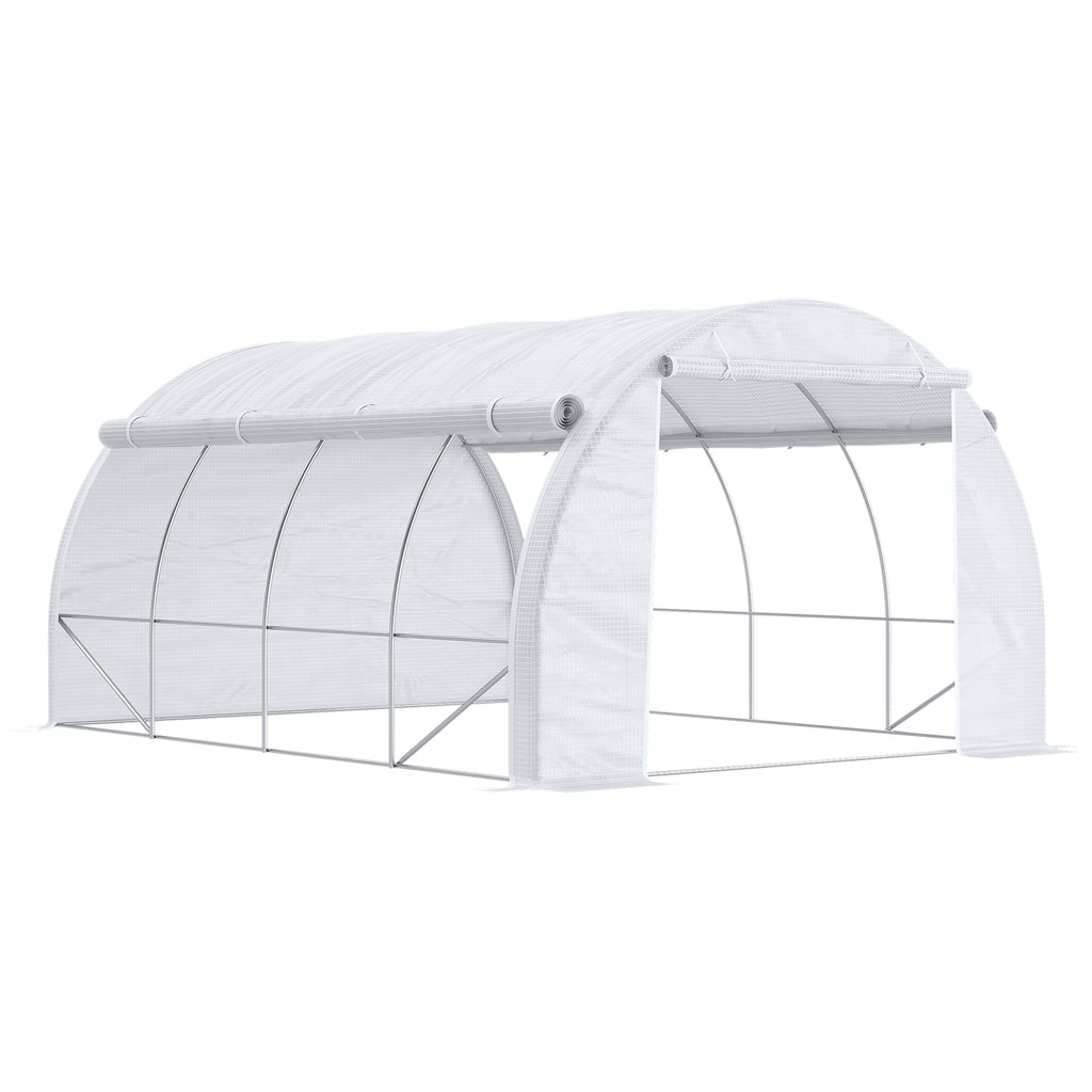 DodiOnline 4 x 3 x 2 m Polytunnel Greenhouse with Roll-up Side Walls, Walk-in Grow House Tent with Steel Frame, Reinforced Cover, Zipped Door and 12 Mesh Windows for Garden, White