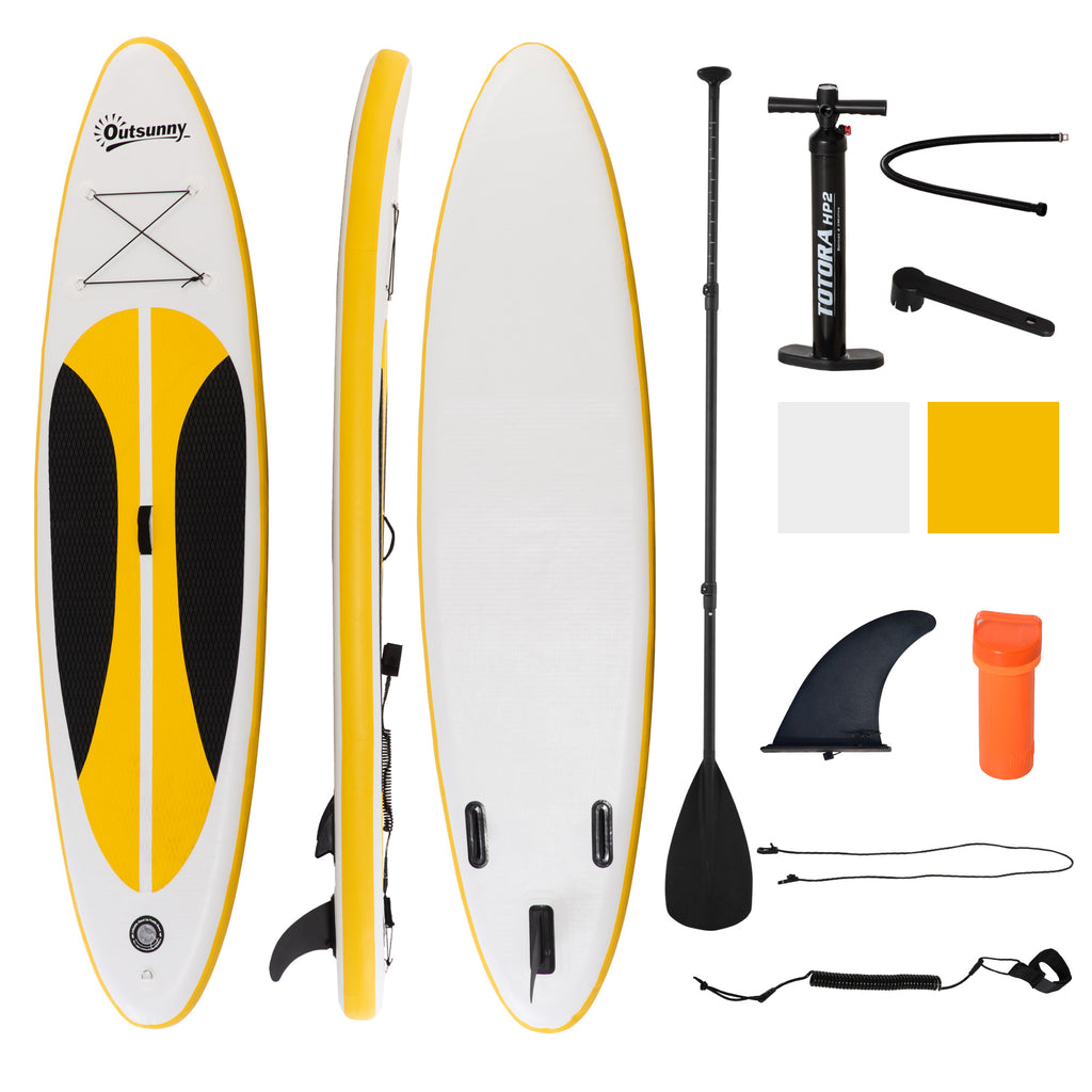 DodiOnline 10' x 30" x 6" Inflatable Stand Up Paddle Board, Non-Slip & Ultra-Light Deck with ISUP Accessories, Adj Paddle, Backpack Bag, and Three Bottom Fins, for Youth Adults Beginner, White