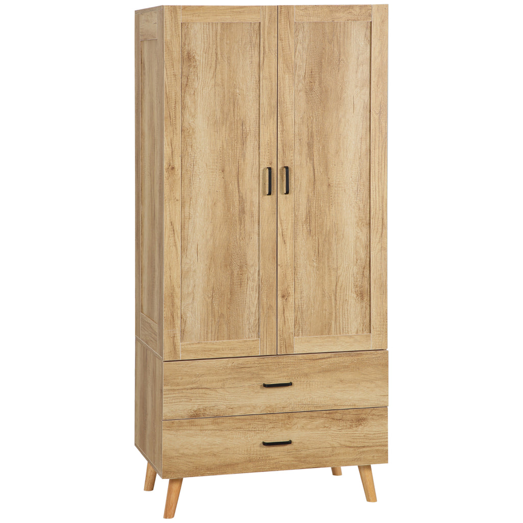 DodiOnline 2 Door Wardrobe, Modern Wardrobe with 2 Drawer and Hanging Rail for Bedroom, Natural