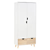 DodiOnline 2-Door Clothes Wardrobe w/ Rail Shelf 2 Drawers Wood Feet Elegant Home Storage Organisation Furniture Dresses Coats Blankets Shoes White