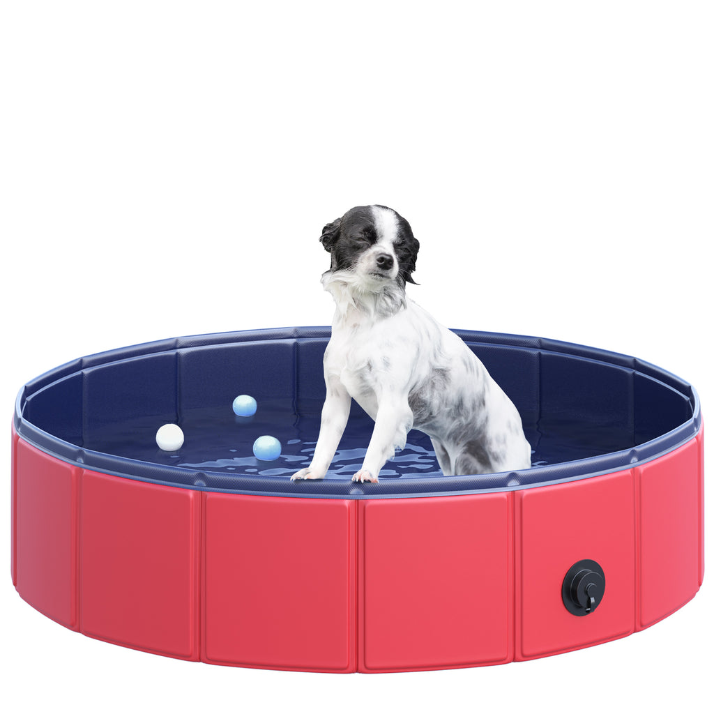 PawHut Foldable Dog Paddling Pool Pet Cat Swimming Pool Indoor/Outdoor Collapsible Summer Bathing Tub Shower Tub Puppy Washer (?80 × 20H cm, Red)