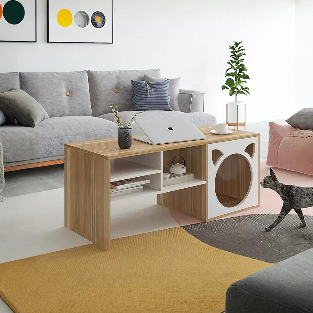 Table basse avec niche pour animaux Marioni, bois 