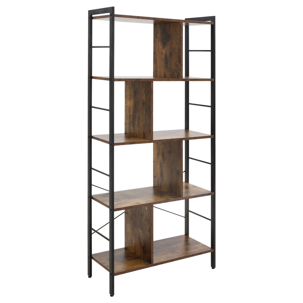 DodiOnline Industrial Storage Unit, 5 Tiers Bookcase with Open Compartments for Office Living Room, Bedroom, Rustic Brown and Black